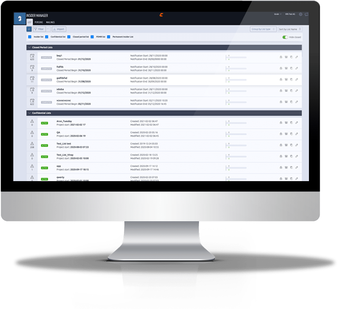screenshot of EQS Insider Manager